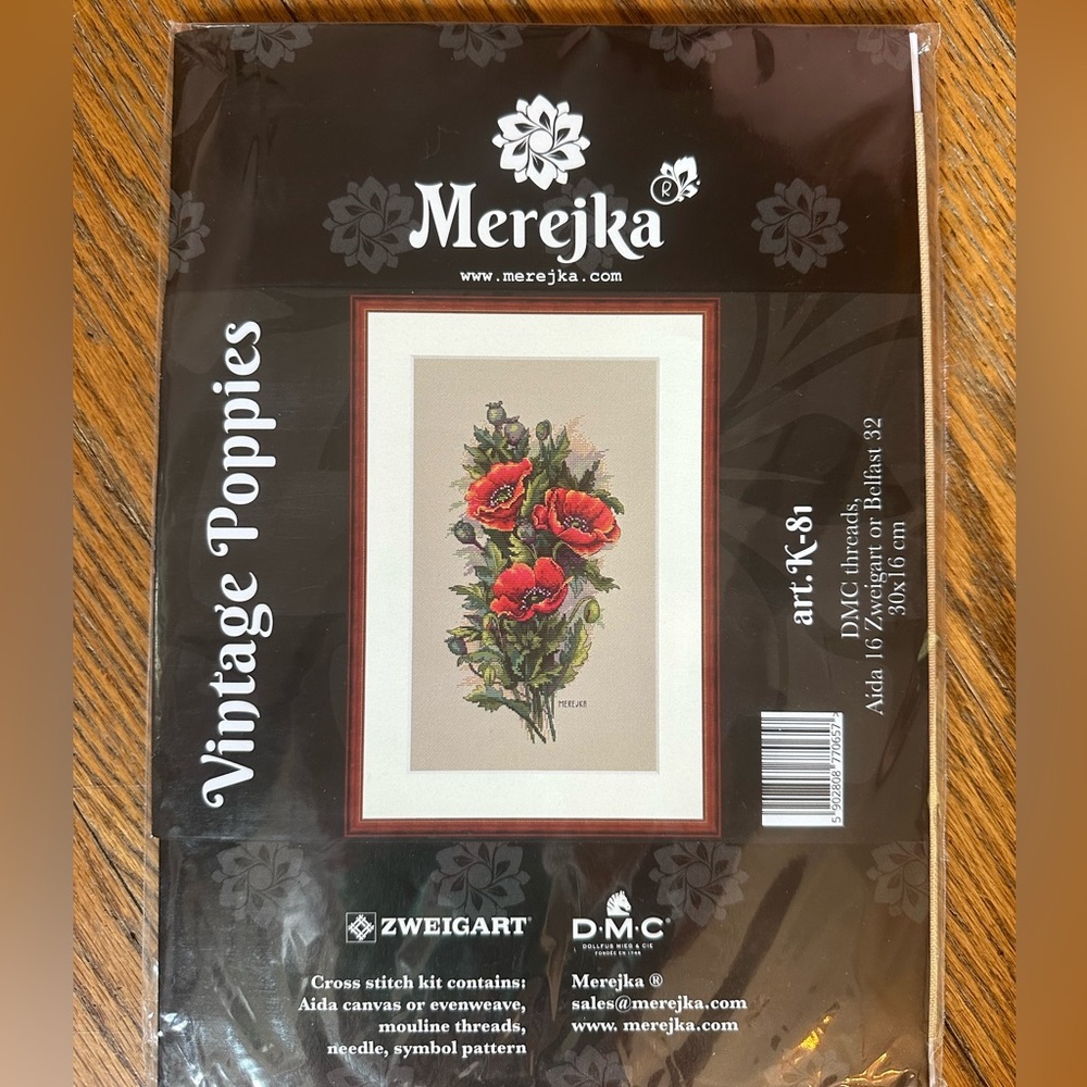 Merejka counted cross stitch kit, red poppies, unopened